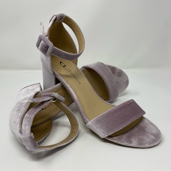 CL by Laundry Jody Light Purple Velvety Stack Heeled Sandals with Ankle Strap - Picture 3 of 6